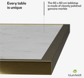 Blumfeldt Patras Lux, masă de bistro, blat de marmură, 60 x 60 cm, bază din fontă