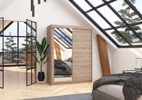 Dulap cu usi glisante si oglinda 150x200 cm, Bianco, ADRK Furniture (Culoare: Sonoma)