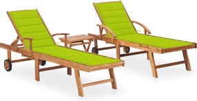 vidaXL Șezlonguri, 2 buc., cu masă și pernă, lemn masiv de tec
