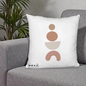 Perna Decorativa Geometric Boho Cercuri si Arc, 40x40 cm, Alb Pufos, Husa Detasabila, Perna Inclusa, BEKZ®