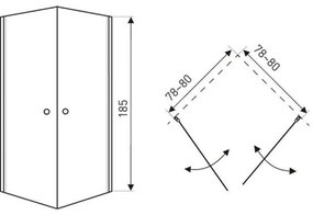 Cabină de duș pătrată MADRID80 COMPLETĂ cu ușă batantă, cu cădiță de duș din acril armat, dimensiuni 80x80x198 cm
