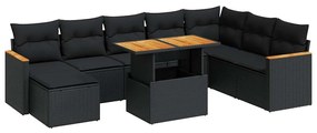 3327520 vidaXL Set mobilier grădină perne 9 piese negru poliratan/lemn acacia