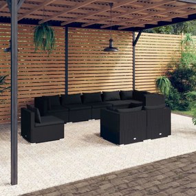 3102624 vidaXL Set mobilier de grădină cu perne, 9 piese, negru, poliratan