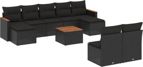 vidaXL Set canapele de grădină cu perne, 10 piese, negru, poliratan
