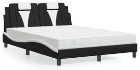 vidaXL Pat cu saltea, negru și alb, 140x200 cm, piele ecologică