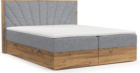 Pat boxspring gri/în culoare naturală cu spațiu de depozitare 200x200 cm Asahi – Maison de Rêve