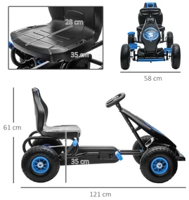 HOMCOM Go kart cu pedale pentru copii, Go kart de curse cu scaun reglabil, cauciucuri gonflabile, amortizor | Aosom Romania