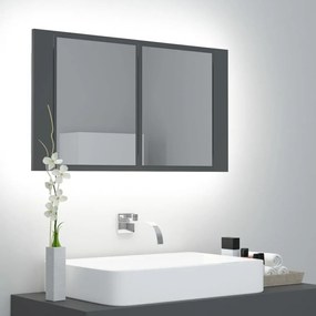 Dulap de baie cu oglinda si LED, gri, 80x12x45 cm Gri