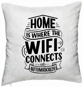 Perna Decorativa, Model Home is Where WIFI Connects Automatically, 40x40 cm, Alb Murdar, Husa Detasabila, Burduf