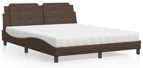 vidaXL Pat cu saltea, maro, 160x200 cm, piele ecologică