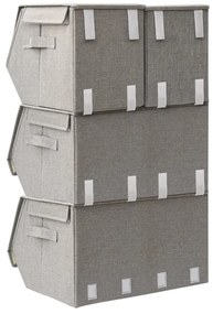 Set cutii depozitare stivuibile, 4 buc., gri, tesatura 4, 38 x 25 36.5 x 25 cm, Gri, 1, Gri