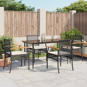 vidaXL Set mobilier de grădină cu perne, 5 piese, negru, poliratan