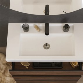 Set dulap de baie cu lavoar inclus 100 cm, 3 sertatre soft-close, steja inchis, Kolpasan, Harmony