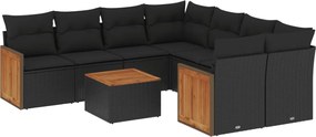 vidaXL Set mobilier de grădină cu perne, 9 piese, negru, poliratan