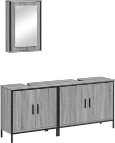 vidaXL Set mobilier de baie, 3 piese, gri sonoma, lemn prelucrat