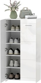 HOMCOM Dulap pentru pantofi cu finisaj lucios, depozitare cu rafturi reglabile pentru hol, intrare, spațiu pentru 10 perechi, Alb | Aosom Romania
