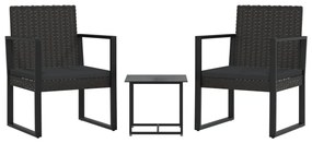 319198 vidaXL Set mobilier de grădină cu perne, 3 piese, negru, poliratan