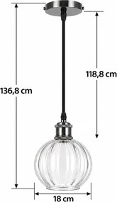 BRILAGI - Lustră LED pe cablu RETRO GLASS 1xE27/60W/230V Ø 18 cm negru/transparent