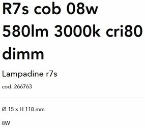 Bec LED dimabil, R7S cob 08W 580lm 3000K cri80