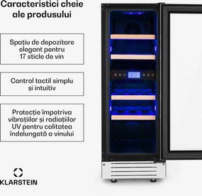 Klarstein Vinovilla 17, vinotecă cu două zone, 53 l, 17 sticle, 3 culori, albă