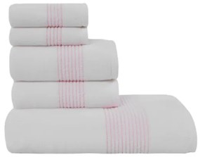 Set cadou prosoape și prosoape de corp AQUA, 5 buc Alb-broderie roz / Pink embroidery Set (2 buc 33x33cm, 2 buc prosop 45x90cm, prosop de corp 75x150cm)