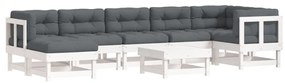 3185865 vidaXL Set mobilier de grădină cu perne, 8 piese, alb, lemn masiv