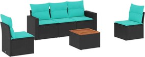 vidaXL Set canapele de grădină cu perne, 6 piese, negru, poliratan