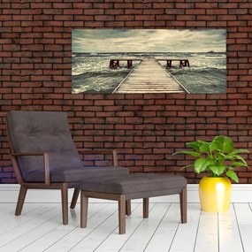 Tablou cu dig din lemn la mare (120x50 cm)
