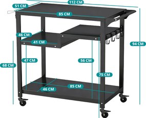 Cărucior mobil cu grătar cu 3 niveluri