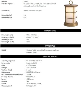 Lampa de masa pentru exterior, Protectie IP44, Kyle S