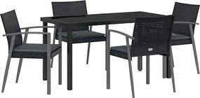 vidaXL Set de masă pentru grădină 5 pcs Negru și Gri Ratan PE