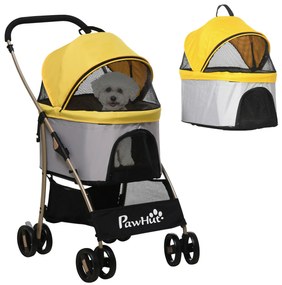 PawHut Cărucior 2 în 1 pentru câini, cărucior pentru câini pliabil, 1 coș, 1 geantă, 82 cm x 49,5 cm x 98 cm, Galben | Aosom Romania