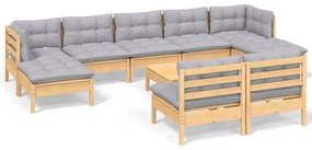 3097108 vidaXL Set mobilier de grădină cu perne gri 10 piese lemn masiv de pin