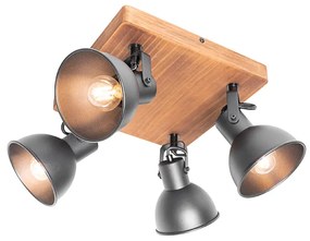 Proiector industrial negru cu lemn inclinabil cu 4 lumini - Tommy
