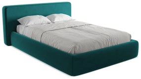Pat matrimonial turcoaz tapițat cu spațiu de depozitare cu somieră 180x200 cm Kiana – Makamii