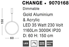 Pendul LED dimabil design modern Change auriu 60cm