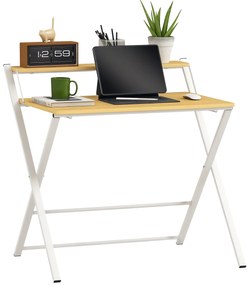 HOMCOM Birou Pliabil pentru Spații Mici, Birou Pliabil pentru Computer cu Raft de Depozitare, 86x66x82 cm, Lemn Natural | Aosom Romania