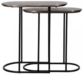 Set 2 masute de cafea ovale din metal Chandon 56x50x57 cm negru/maro