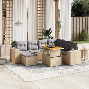 vidaXL Set canapele de grădină, 8 piese, cu perne, bej, poliratan