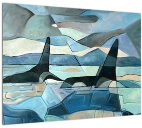 Tablou pe sticlă - Balene (70x50 cm)