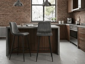 Scaun de bar POZZA VELVET cu picioare negre, gri inchis