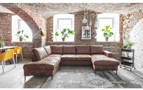 Canapea extensibilă în formă de „U” din imitație de piele cu șezlong pe partea stângă Miuform Lofty Lilly Vintage, maro