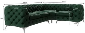 Colțar verde închis cu tapițerie din catifea (cu colț pe partea dreaptă/în formă de ”L”) Chelsea – Ropez