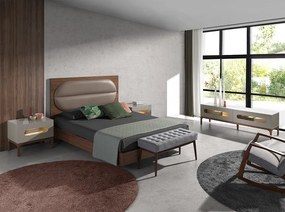 Noptiera design modern cu iluminare interioara Gray and Walnut