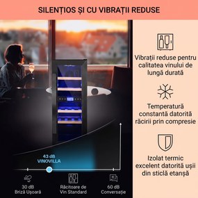 Klarstein Vinovilla 17 Built-in Duo Onyx Edition, vinotecă cu două zone, 53 l, 17 sticle, ușă din sticlă în 3 culori
