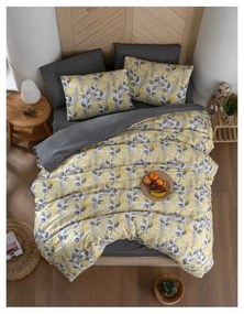 Lenjerie de pat galbenă/gri pentru pat dublu/canapea extinsă cu cearceaf inclus/cu 4 piese 200x220 cm Leaves – Mila Home