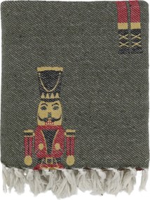 Pătură decorativă, verde, din bumbac și fibre reciclate, cu imprimeu spărgător de nuci, 150x130 cm, „Aix"