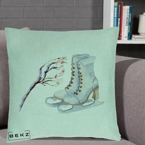 Perna Decorativa Patine cu Ramuri Inzapezite, 40x40 cm, Verde Menta, Husa Detasabila, Perna Inclusa, BEKZ®