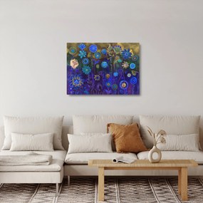 Tablou pe sticlă - Flori albastru închis (70x50 cm)