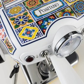 Espressor manual Ariete Positano 1389/1P, 850W, 15 bar, 0.9 L, Spumator de lapte, Cafea macinata si doze ESE, Alb/Galben